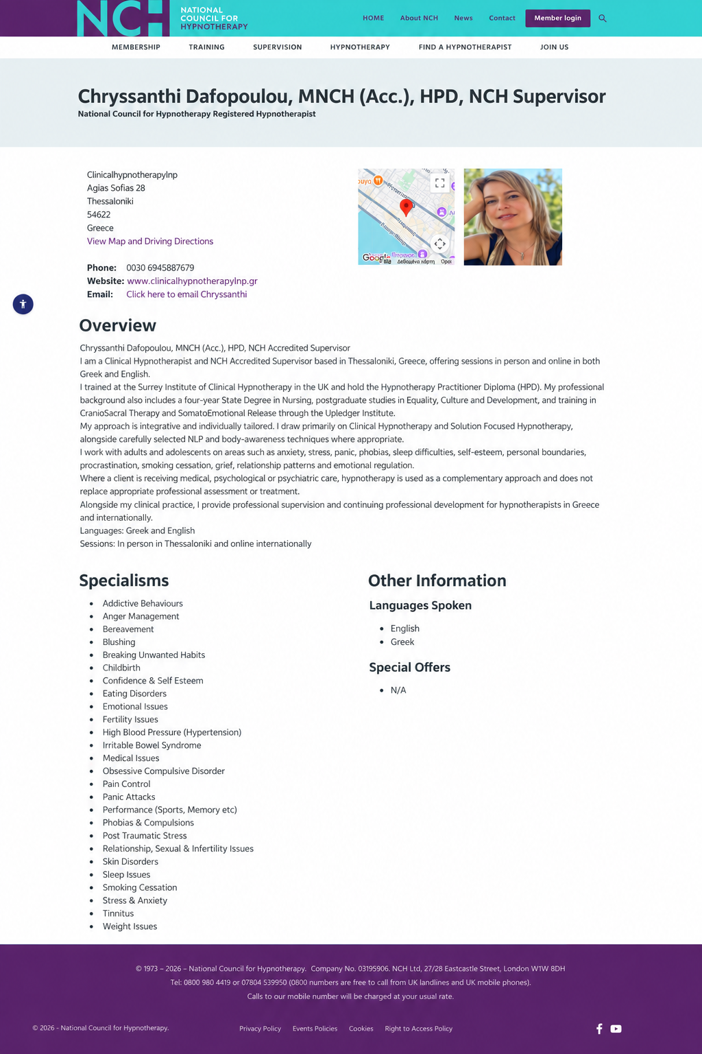 Hypnotherapy Professional Association Chrysanthi Dafopoulou